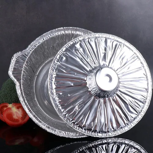 Vista 7 de ABOOFAN Sartén redonda de aluminio con tapas Ollas de papel de aluminio de 13 pulgadas Contenedor de alimentos desechable para microondas Contenedor