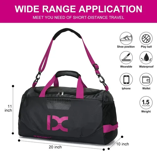 Vista 6 de Sports Gym BagINOXTO Travel Duffel Bag with Dry Wet Pocket And Shoe CompartmentFor Women and Men40L Fitness Waterproof Weekender Bag For Swim Sports