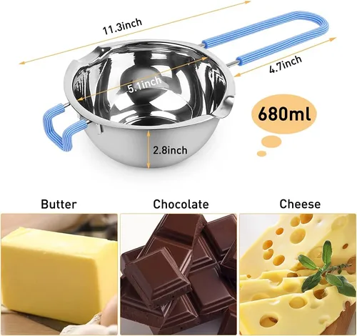 Vista 3 de Juego de ollas de doble caldera de 680M, ollas de chocolate de 0.7 cuartos de galón y olla de acero inoxidable de 54.1 fl oz/1.7 cuartos de galón