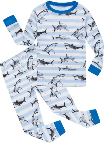 Vista 11 de KikizYe - Conjunto de pijamas para niños y niñas pequeños y grandes, ropa de dormir de 100% algodón 33/4 piezas/dinosaurio