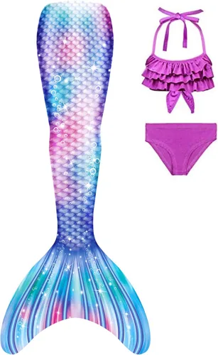 Vista 2 de Traje de baño de cola de sirena con monoaleta para niñas, conjunto de bikini