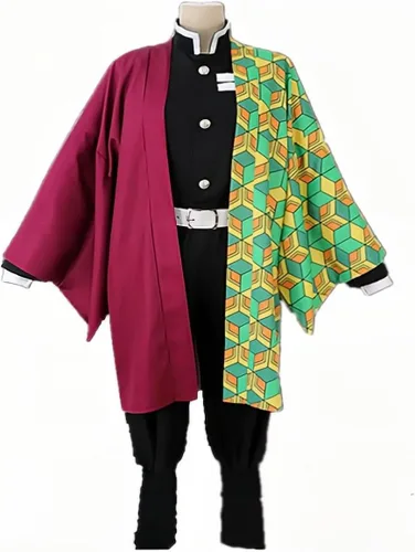 Vista 2 de Disfraz de kimono de Demon Tanjiro con arete para cosplay de Shinobu Zenitsu Giyuu Tomioka para mujeres y hombres