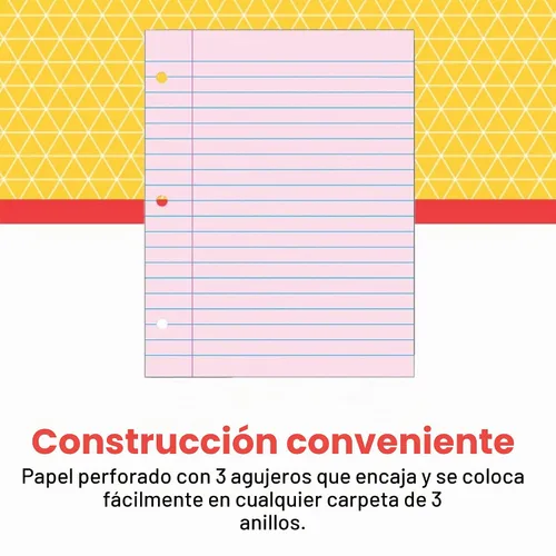 Vista 5 de School Smart Papel de relleno perforado de 3 agujeros, 8-1/2 x 11 pulgadas, rosa, 100 hojas - 087155