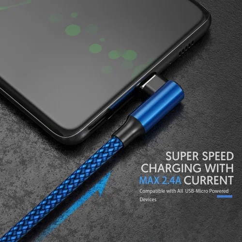 Vista 3 de EWUONU Cable micro USB de 90 grados paquete de 2 6.6 pies para Fire 7 HD8, tabletas Samsung, Galaxy S7 S6 Edge J8 J7, Xbox One, controladores PS4