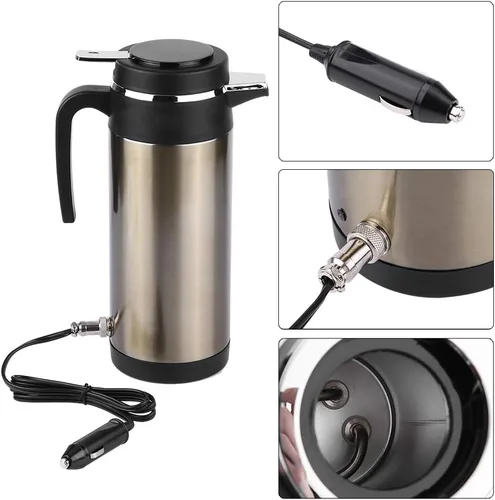 Vista 3 de Calentador de agua para automóvil de 12 V, calentador de taza de viaje de calentamiento rápido, acero inoxidable, eléctrico, 40.6 fl oz