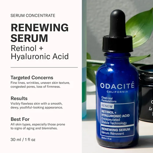 Vista 2 de Odacité - Suero facial renovador de retinol y ácido hialurónico – Suero facial antienvejecimiento de lujo para líneas finas, arrugas e