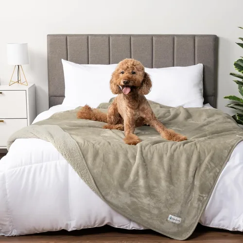 Vista 33 de PETAMI Manta impermeable de forro polar Sherpa para gatos y perros, color beige, talla S