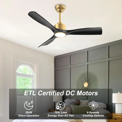 Vista 2 de OFANTOP - Ventilador de techo de 52 pulgadas con motor CC silencioso de alto CFM, luces, control remoto, listado ETL, ventilador inteligente moderno