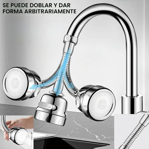 Vista 2 de Accesorio de rociador de llave, cabezal de llave de cocina de repuesto giratorio de 360° extensor de llave de 3 velocidades con adaptador universal