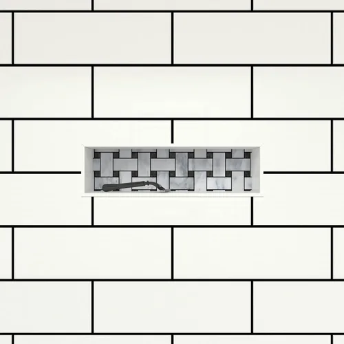 Vista 5 de Tile Redi USA Niche - Estante de ducha empotrable individual, negro, un estante interior, 16 pulgadas de ancho x 6 pulgadas de alto x 4 pulgadas