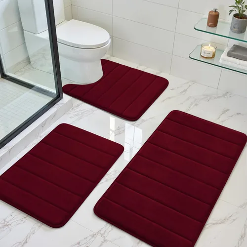 Vista 20 de BYSURE Juego de 3 tapetes de baño de espuma viscoelástica color beige, antideslizantes, extra suaves, absorbentes, lavables a máquina y secos
