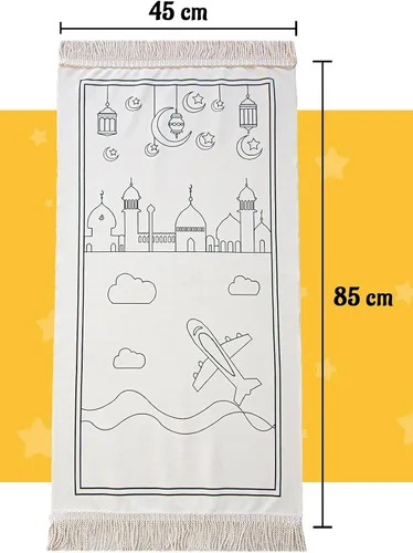 Vista 2 de Ihvan Online Tapete de oración para niños, lavable y pintado, tapete de viaje suave para Salah, regalo islámico perfecto, azul