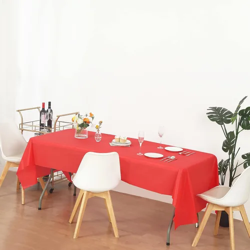Vista 4 de Evershine (Paquete de 12 Cubiertas de Mesa de Plástico Resistente Mantel (Reutilizable) (Rectángulo 54" X 108", Rojo)