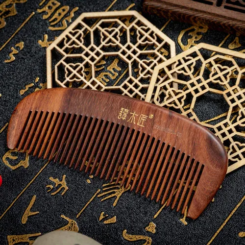 Vista 4 de TAN MUJIANG Peine de madera para el cabello Laca de manzana hecha a mano antiestática 2-11