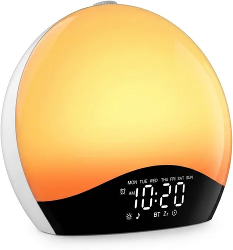 Vista 4 de JALL Reloj despertador Sunrise para dormitorios con máquina de sonido de ruido blanco, despertador de luz despertador para personas que duermen