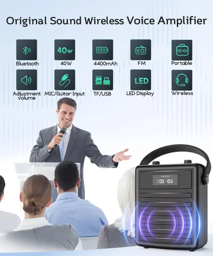 Vista 2 de SHIDU Amplificador de voz de 40 W con micrófono inalámbrico, sistema PA portátil con micrófono y altavoz inalámbricos, micrófono portátil Bluetooth