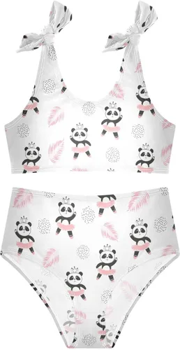 Vista 4 de CaTaKu Traje de baño de dos piezas para niñas, lindo conjunto de bikini tankini hawaiano para playa, traje de baño deportivo para niñas, talla 3-12T