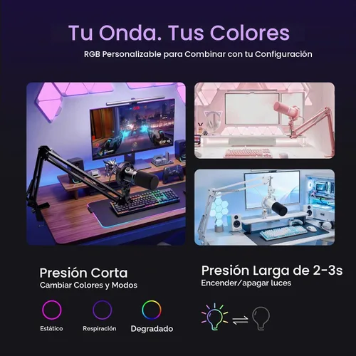 Vista 8 de MAONO XLR/USB - Micrófono dinámico para juegos RGB con software, silencio, perilla de ganancia, control de volumen y conector para auriculares