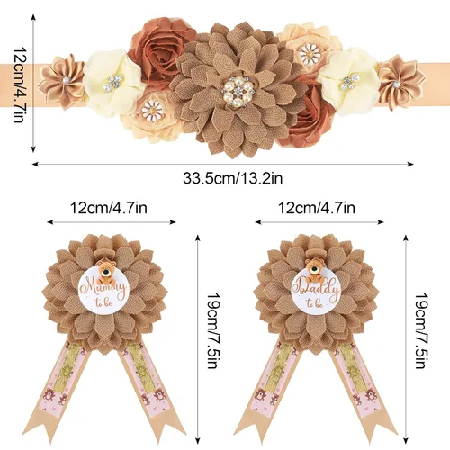Vista 7 de Ovveroche Banda de maternidad de oso de peluche para mamá para ser papá para ser papá para ser ramillete, banda de flores para baby shower, vestido