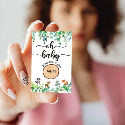 Vista 6 de 30 tarjetas de juego para raspar Woodland Baby Shower, como tarjetas de cupón de bricolaje para cumpleaños, actividad de baby shower, sorteo