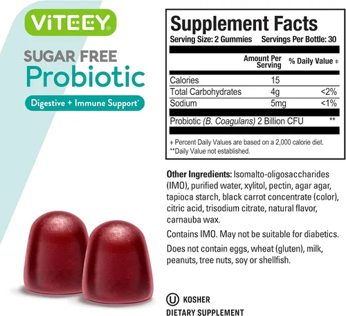 Vista 4 de Viteey - Gomitas probióticas para mujeres, hombres y adolescentes, 2 mil millones de UFC, sin azúcar Immune Booster, Digestive Support, Gut Health