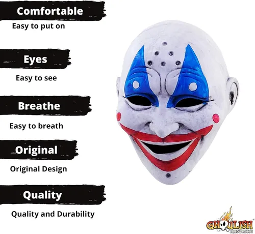 Vista 3 de Ghoulish Productions Máscara de payaso con pinzas máscara de látex de payaso con cabello rojo Máscara de payaso para adultos aterrador Máscara