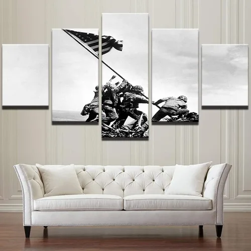 Vista 2 de HAOSHUNDA Iwo Jima - Póster de la bandera de la Segunda Guerra Mundial de los marines de Estados Unidos, pintura moderna en lienzo, cuadro de arte
