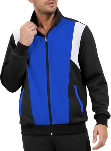 Vista 2 de Conjunto deportivo casual de 2 piezas para hombre, conjunto deportivo con cremallera completa, trajes deportivos para correr y trotar para hombre