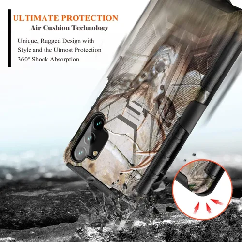 Vista 3 de NZND Funda diseñada para Samsung Galaxy A14, A14 4G/5G con protector de pantalla de vidrio templado, funda de clip para cinturón con soporte
