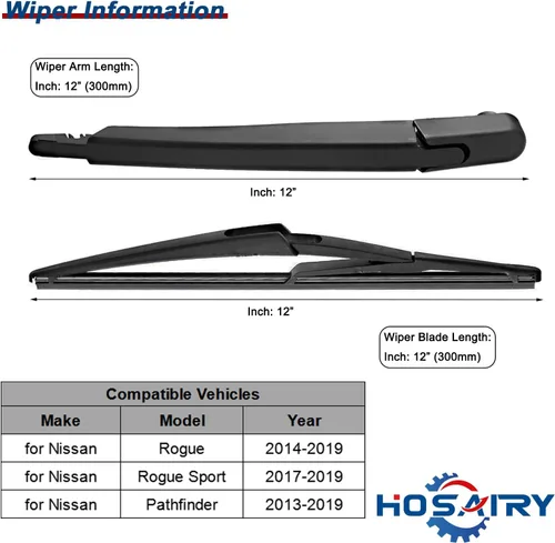 Vista 2 de Juego de limpiaparabrisas trasero para Nissan Pathfinder 2013-2019, para Rogue 2014-2019, para Rogue Sport 2017-2019 Conjunto de limpiaparabrisas