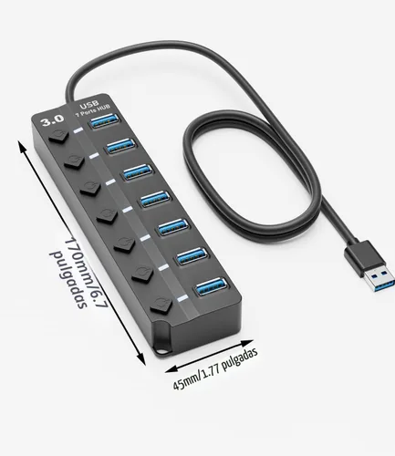 Vista 2 de Hub USB 3.0, PANPEO Divisor de Hub de Datos USB de 7 Puertos con Cable de 3 ft de Largo Extensión USB para Laptop, Computadora PC, Surface Pro