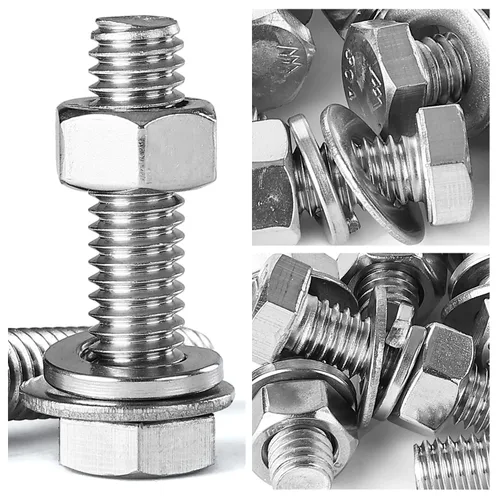 Vista 7 de Kit surtido de tornillos de cabeza hexagonal de 5/16-18 x 1-1/2 pulgadas, tuercas, arandelas planas y de bloqueo, acero inoxidable 304 (18-8), rosca