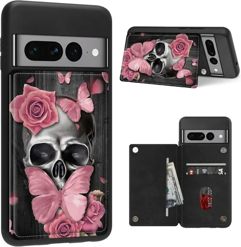 Vista 32 de Funda para Google Pixel 7 Pro con ranura para tarjetero, funda de piel sintética, doble cierre magnético y cubierta duradera de TPU a prueba