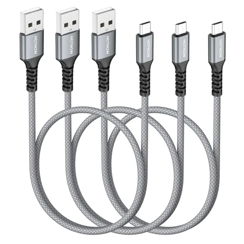 Vista 12 de Cable micro USB corto de 0.5 pies [3 unidades], cable cargador Android de alta velocidad USB2.0 de 6 pulgadas 5V3A, de nailon trenzado, de carga