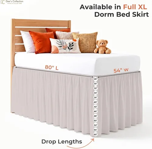 Vista 109 de Dorm Ruffle Twin XL 28" Drop Extra Long BedSkirt, Premium Brushed Microfiber Tailored Drop, Put On Elastic Long Dust Ruffle, Split Corner, Bedroom