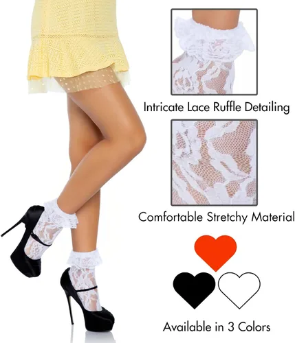 Vista 3 de Leg Avenue Women's Ruffle Cuff Lace Anklet Socks