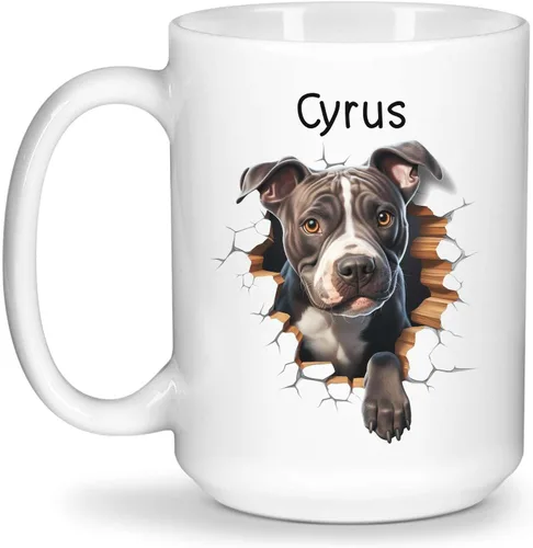 Vista 24 de Tazas de café con nombre personalizado único y emocionado Chihuahua rompió la pared, tazas de café personalizadas para perros, regalo para niños