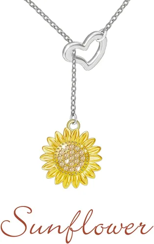 Vista 3 de Collar de girasol, joyería de plata de ley 925 - You Are My Sunshine Colgante Collares Joyería Moda Y Colgante Regalos para Mujeres Esposa, Metal