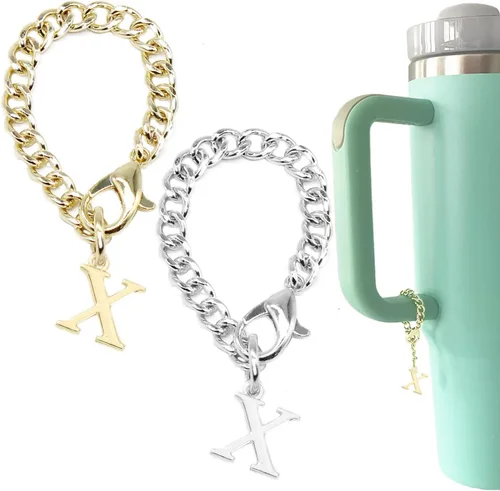 Vista 11 de Tovly 2 piezas de dijes de letras para Stanley Cup A-Z ID inicial colgantes personalizados para mango de vaso Stanley