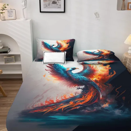 Vista 2 de Phoenix Sheets - Juego de sábanas de 3 piezas con estampado de animales de fantasía, sábanas y fundas de almohada de 3 piezas, sábana bajera