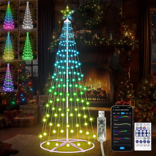 Vista 9 de Luz LED inteligente para árbol de Navidad de 4 pies, luces preiluminadas para árbol de Navidad Cambia