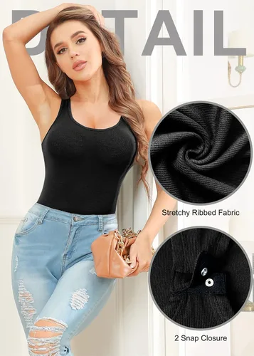 Vista 4 de JUEYUN Body sin mangas con cuello redondo, sexy, ajustado, acanalado, espalda cruzada, para mujer