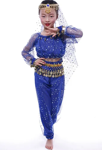 Vista 3 de GirlS Belly Dance Costumes,Long Sleeve Highlights Top,Pants