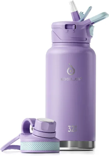 Vista 12 de IDEUS Botella de agua aislada de 12 onzas, botella de agua aislada de acero inoxidable para la escuela, botellas aisladas con pajitas a prueba