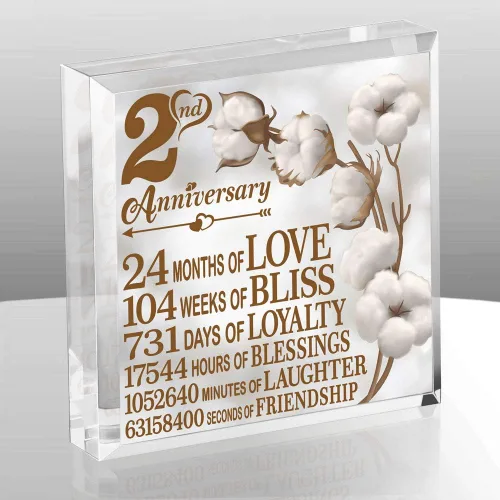 Vista 2 de Regalo de algodón tradicional de 2 años, recuerdo de aniversario de algodón y pisapapeles para marido, esposa, novia o novio