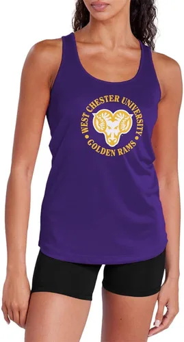 Vista 205 de Camiseta deportiva sin mangas oficial de NCAA Collegiate para mujer, con espalda cruzada, colección con logotipo primario
