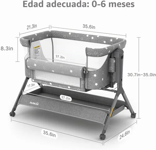 Vista 7 de BIUSIKAN Moisés de bebé 3 en 1, moisés mecedora para dormir junto a la cama con colchón cómodo y malla transpirable, 6 alturas ajustables y ruedas