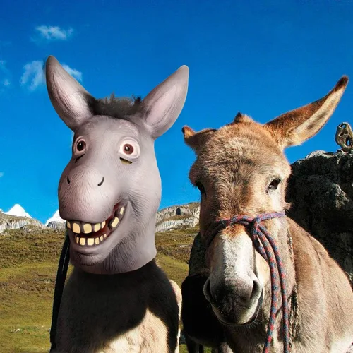 Vista 8 de Molezu Shrek - Máscara de burro para Halloween, disfraz de lujo, fiesta de disfraces, cosplay, cabeza de animal de látex para adultos