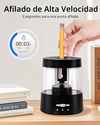 Vista 5 de ZMOL Sacapuntas eléctrico para lápices de colores, operado por batería, sacapuntas eléctrico enchufable para niños 6-8mm No.2/Oficina/Hogar/Negro
