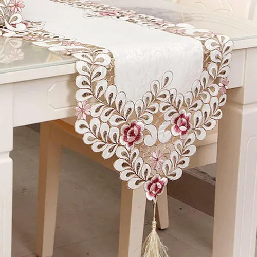 Vista 2 de LeLehome - Mantel de encaje bordado con flores color café